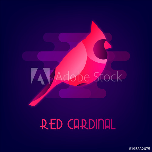 500x500 Red Cardinal Vector Icon With The Neon Glow. Flat Design.
