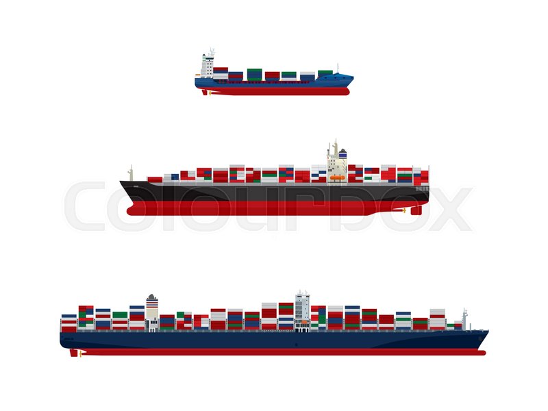 800x600 Cargo Container Vessels In Three Sizes. Feeder Ship, Panamax Class