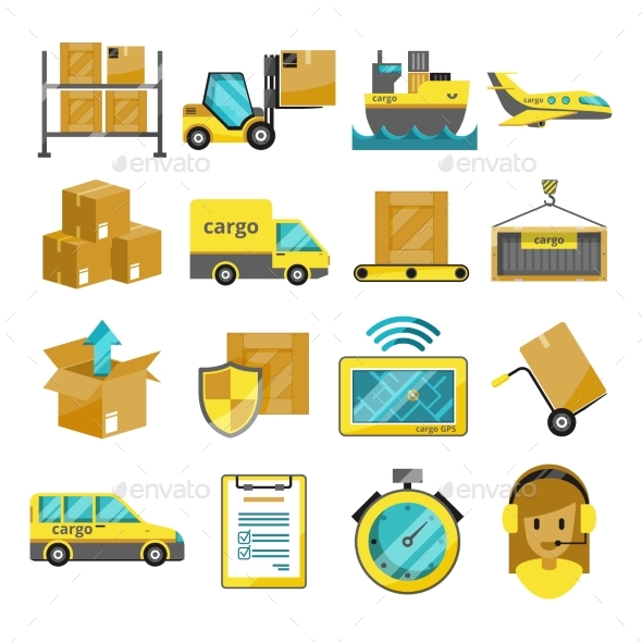 590x590 Cargo Vector Icon Set Isolated. Airplane, Harbor By Onyxprj
