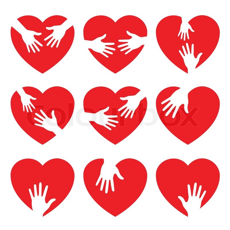 800x800 Set Of 9 Heart Icon With Caring Hands, Vector Illustration Stock
