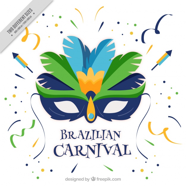 626x626 Braziliaanse Carnaval Achtergrond Met Platte Masker En Confetti