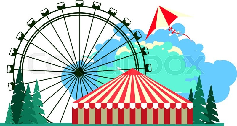 800x424 Vector Illustration Poster Amusement Park Rides And A Carnival