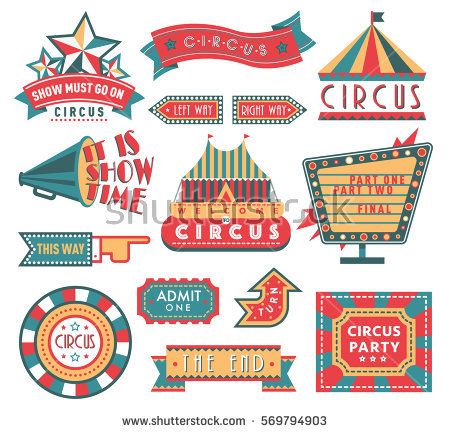 450x433 Circus Vintage Labels Banner Vector Illustration Isolated On White