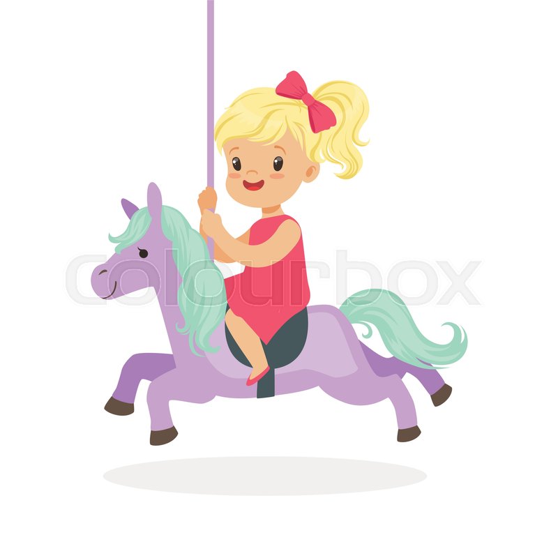 800x800 Cute Little Blonde Girl Riding On The Carousel Horse, Kid Have A
