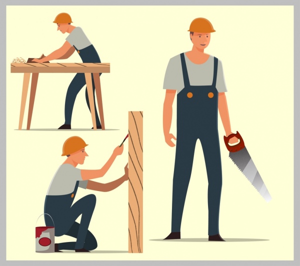 600x532 Carpenter Icons Working Male Icon Various Gestures Isolation Free