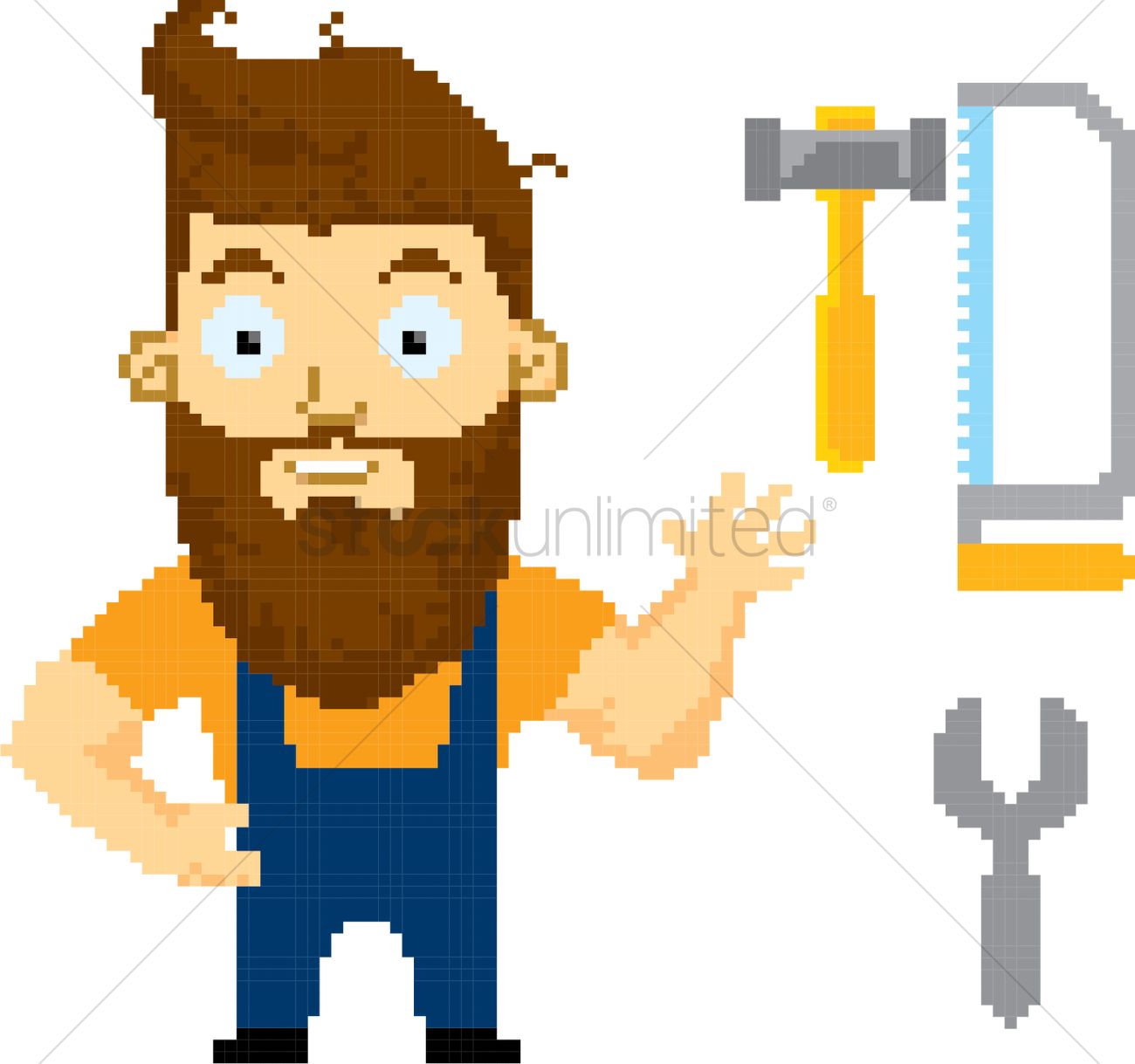 1300x1219 Pixel Art Carpenter Vector Image