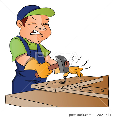 450x463 Vector Of Carpenter Nailing Nail Into Wooden Plank.