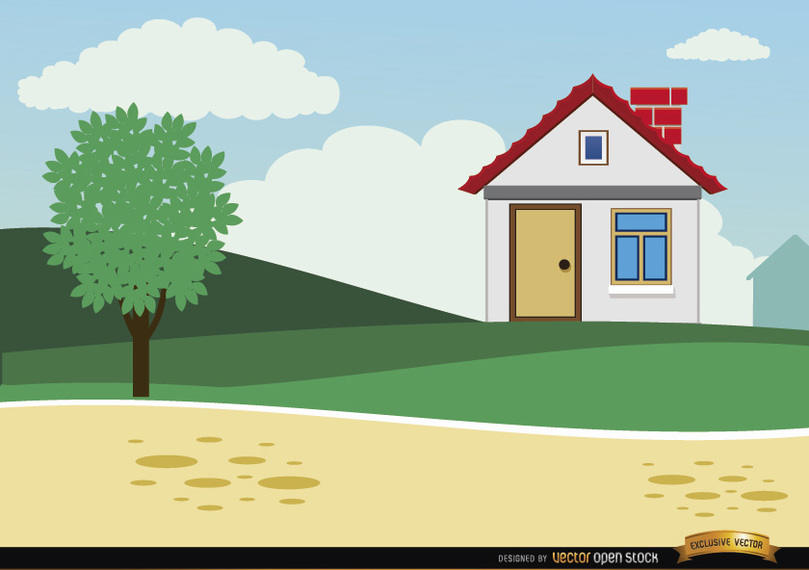 809x570 Small Country Cartoon House Background