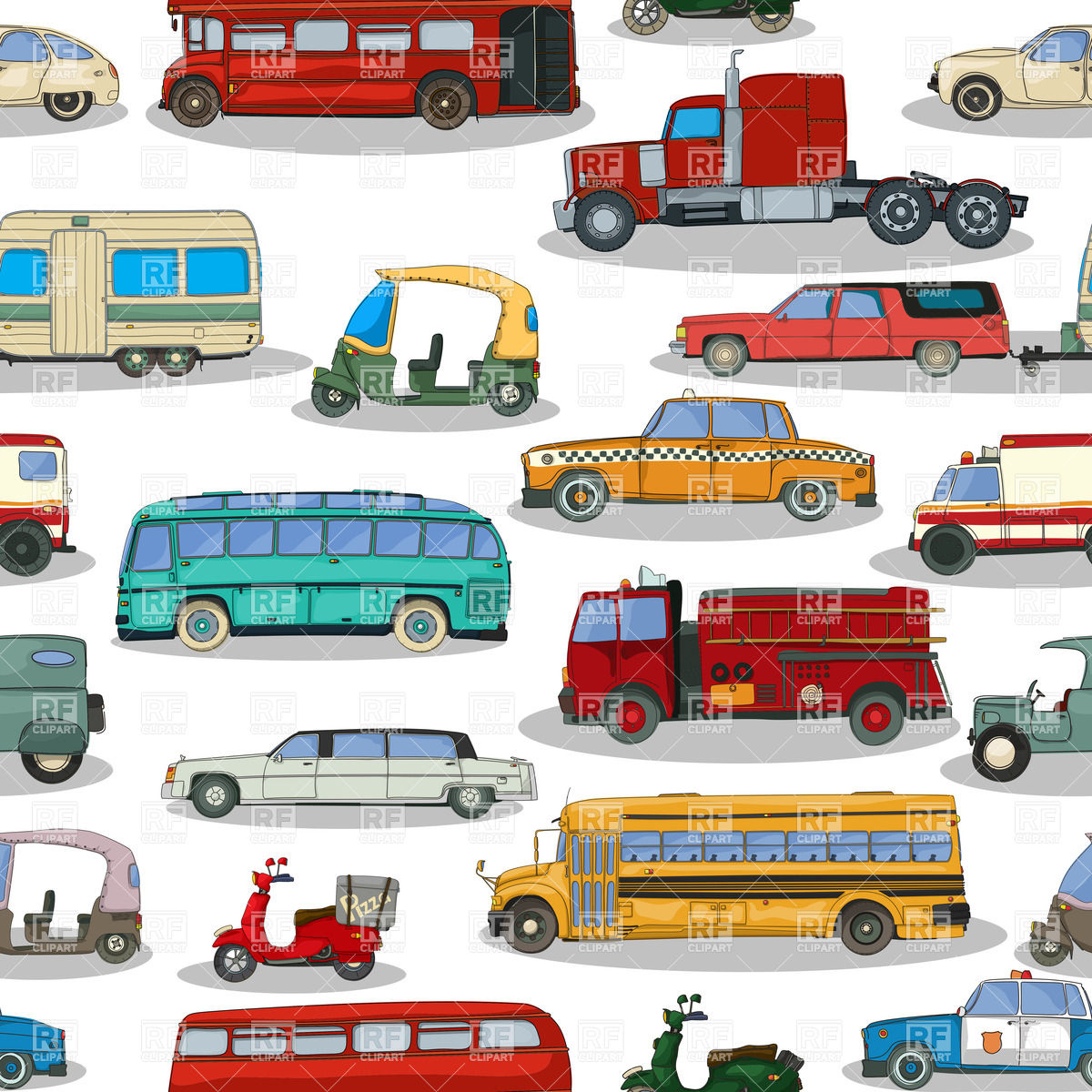 1200x1200 Seamless Background With Cartoon Retro Cars Vector Image Vector