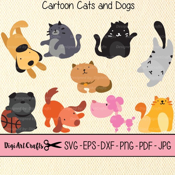 570x570 Cartoon Cats And Dogs Cat Vectors Dog Vectors Svg Amp Dxf Etsy