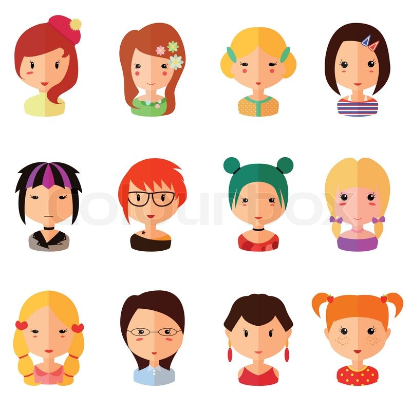 800x800 Vector Set Of Cartoon Avatar Flat Girls Icons Isolated On White