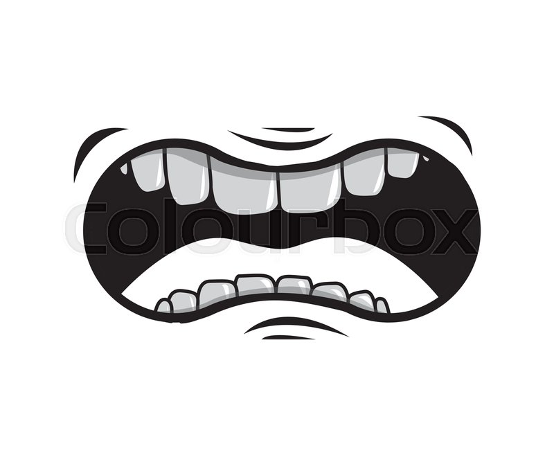 800x657 Cartoon Mouth With Teeths With Angry Expression Over White