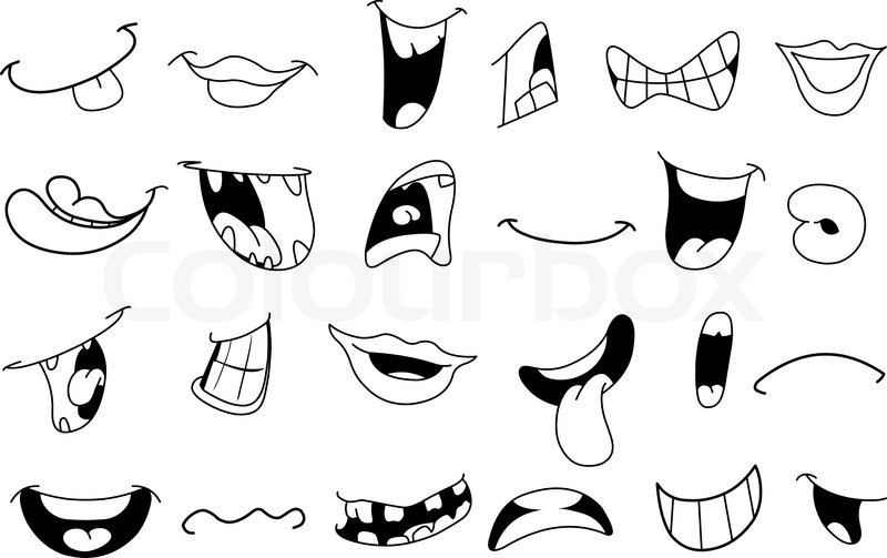 800x503 Outlined Cartoon Mouth Set Stock Vector Colourbox