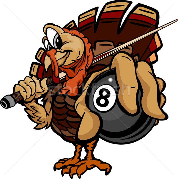 599x600 Billiards Eight Ball Thanksgiving Holiday Turkey Cartoon Vector