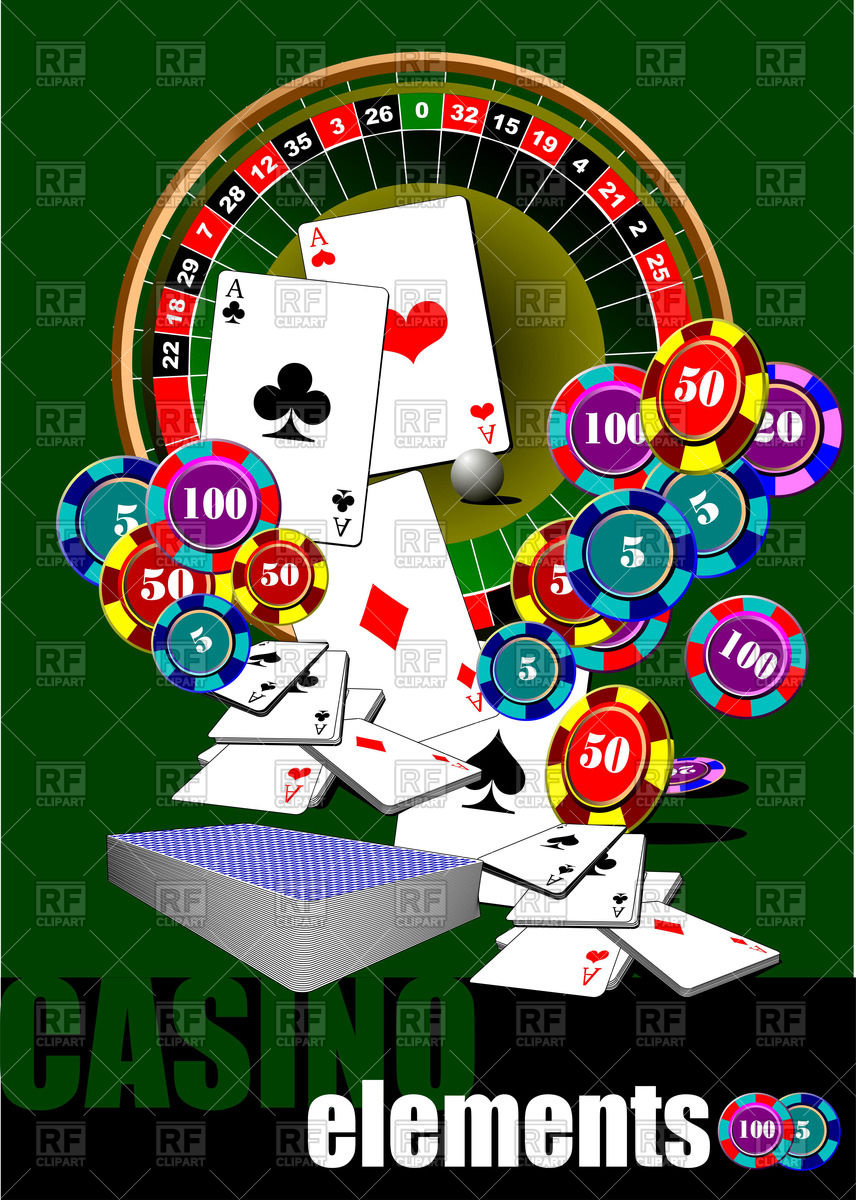 856x1200 Casino Poster With Roulette, Gaming Pieces And Cards Vector Image