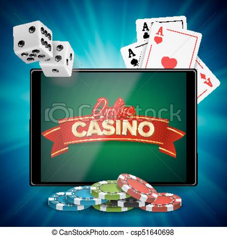 450x470 Online Casino Vector. Banner With Tablet. Bright Chips, Dollar