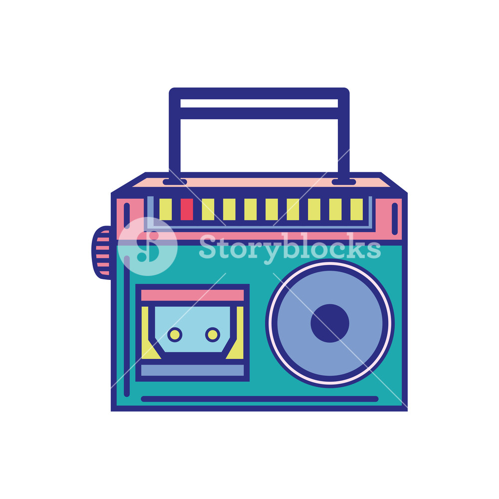 1000x1000 Colorful Radio Equipment To Listen Music With Cassette Vector