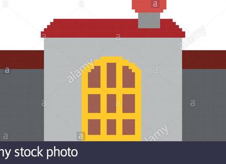 440x320 Colorful Pixelated Castle House With Roof And Big Door Vector