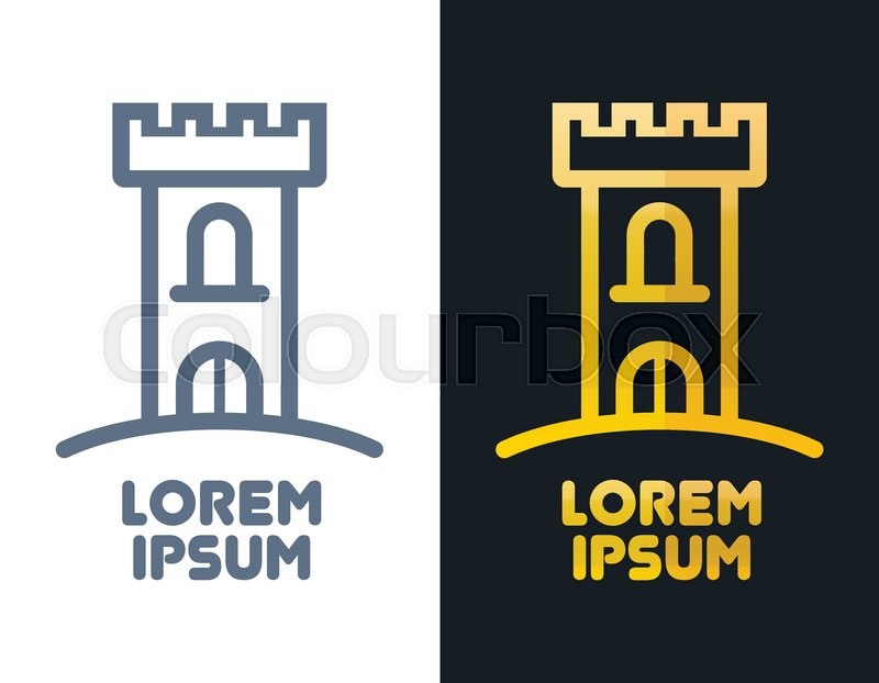 800x622 Castle Tower Logo Template In Gold And Style Gray Design, Vector