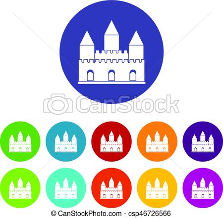 450x441 Castle Tower Icons Set Flat Vector. Castle Tower Icons Set In