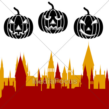 380x380 Halloween Pumpkin And Castle Tower Vector Illustration