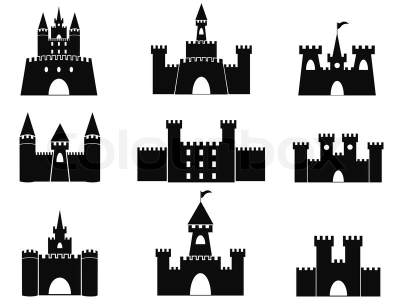 800x600 Isolated Black Castle Icons From White Background Stock Vector