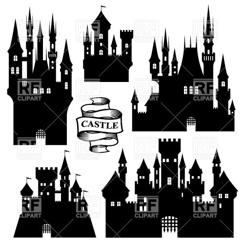 500x500 Set Of Medieval Castle Silhouettes Vector Image Vector Artwork
