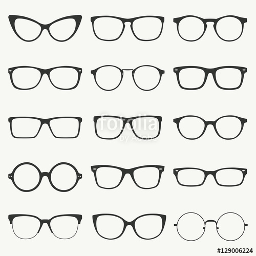 500x500 Glasses Silhouette Vector Set. Collection Of Different Of Rim
