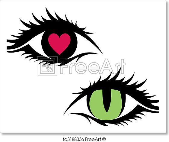 560x470 Free Art Print Of Female Eyes, Vector. Green Cat Eye And Eye With