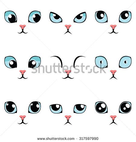 450x470 Set Of Funny Cartoon Blue Cat Eyes Isolated On White. Vector