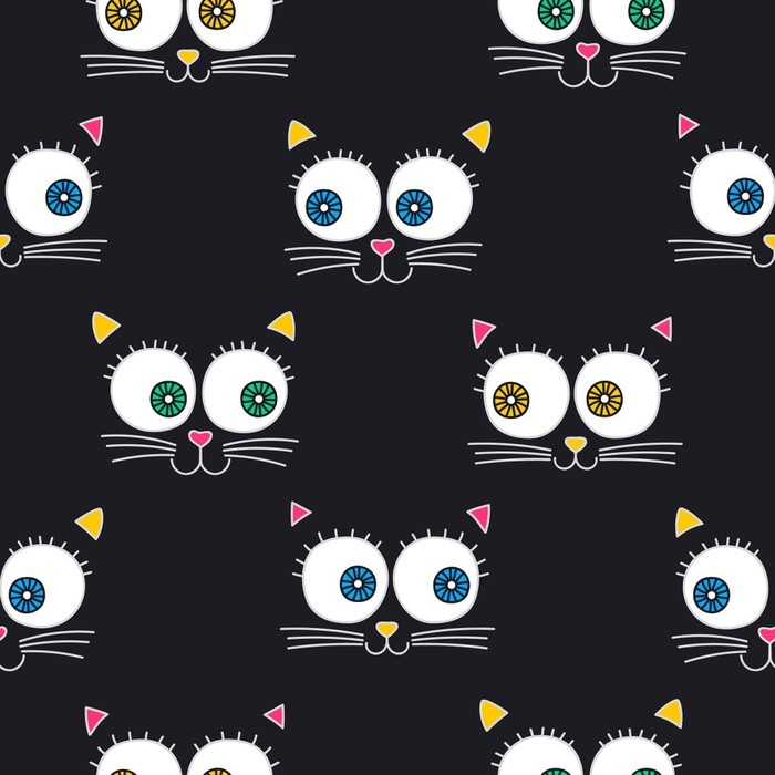 700x700 Cat Face. Vector Seamless Pattern With Cats Faces. Cute Kitten
