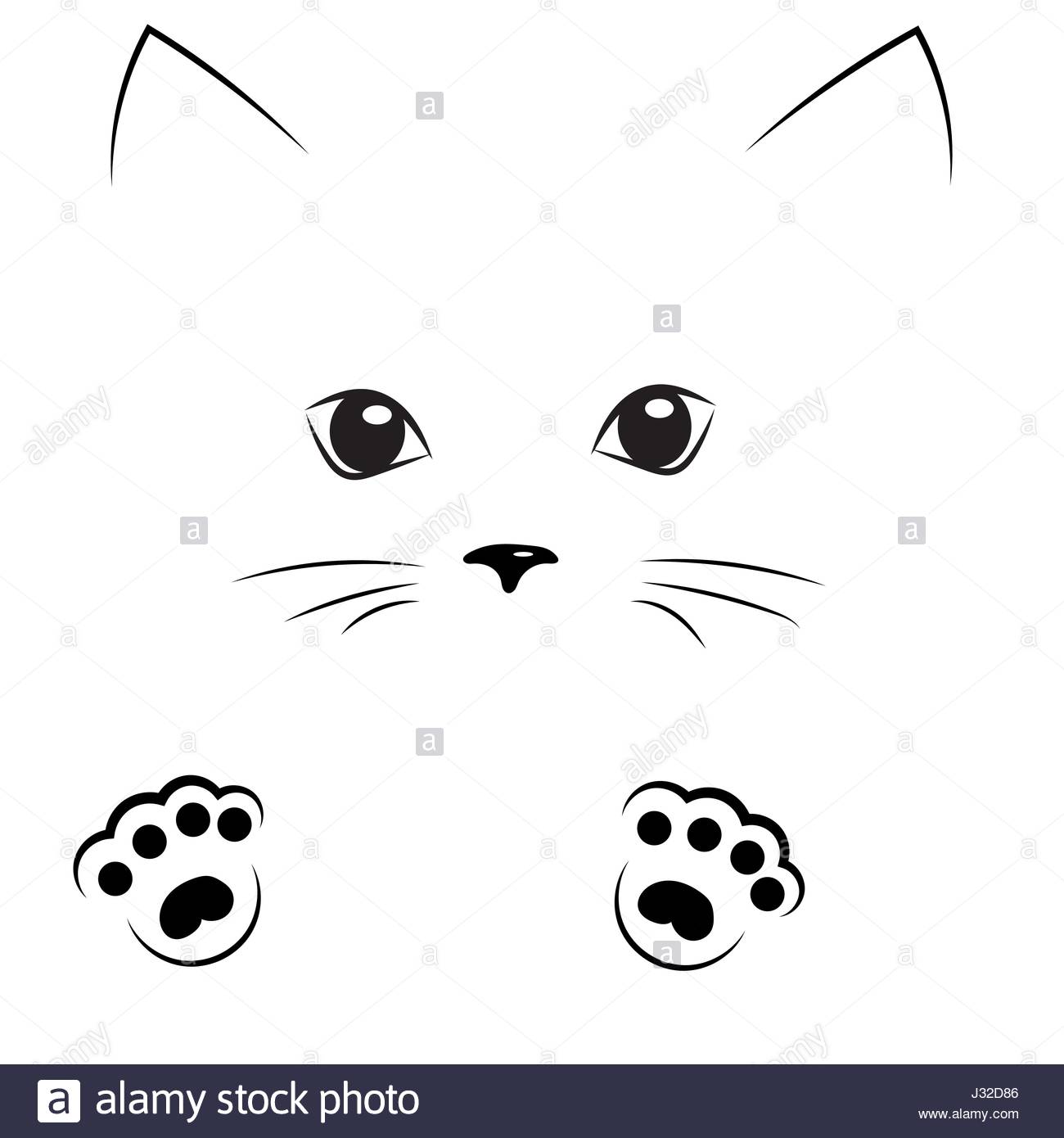 1300x1390 Monumental Outline Of Cat Face Vector Black Drawing With Paws