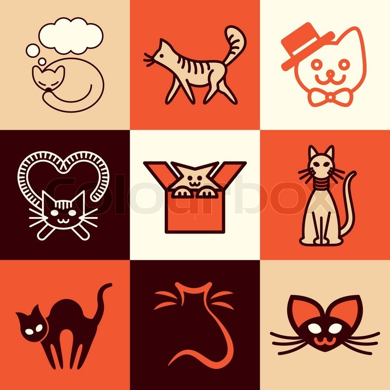 800x800 Cat Flat Icons Set Logo Ideas For Brand Stock Vector Colourbox