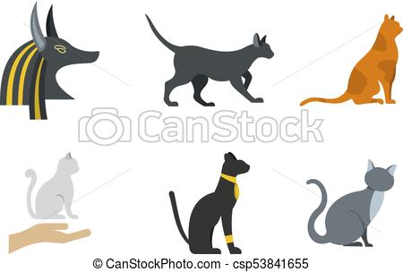 450x304 Cat Icon Set, Flat Style. Cat Icon Set. Flat Set Of Cat Vector
