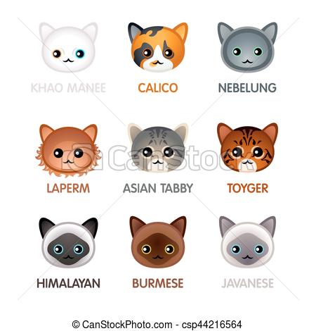 450x470 Cute Cat Icons, Set V. Kawaii Cat Breeds Head Icons.