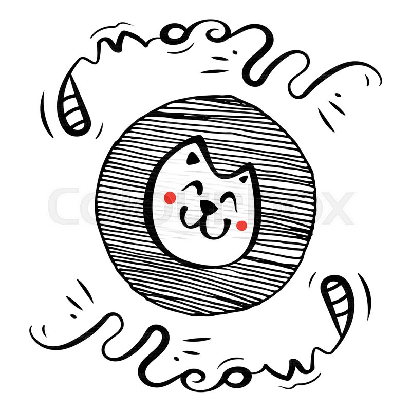 800x800 Hand Drawn Black And White Simple Doodle Cat Icon. Vector Sketch
