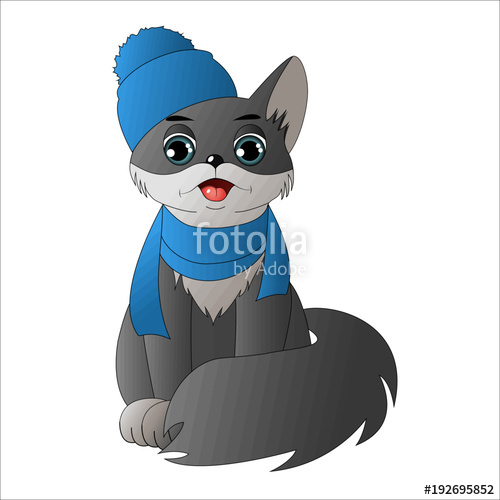 500x500 Grey Cartoon Cat In A Winter Hat, Vector Illustration Stock Image