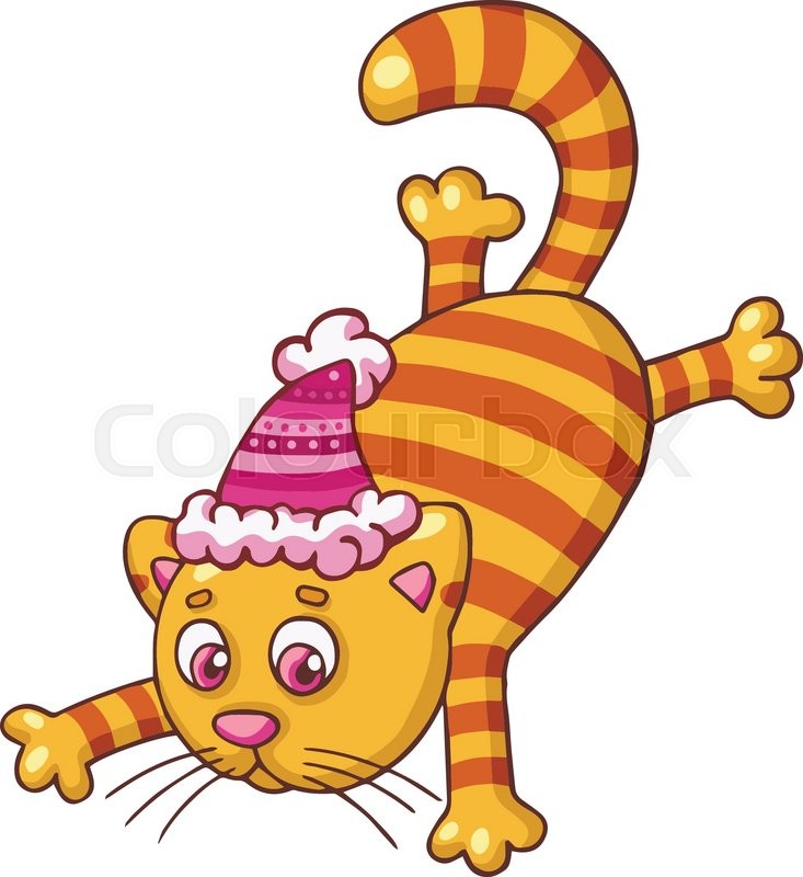 733x800 Cartoon Cat Character In Christmas Hat. Vector Illustration