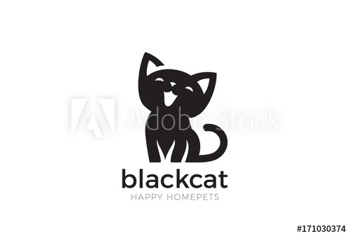 500x337 Black Cat Sitting Logo Vector. Home Pet Veterinary Clinic Icon