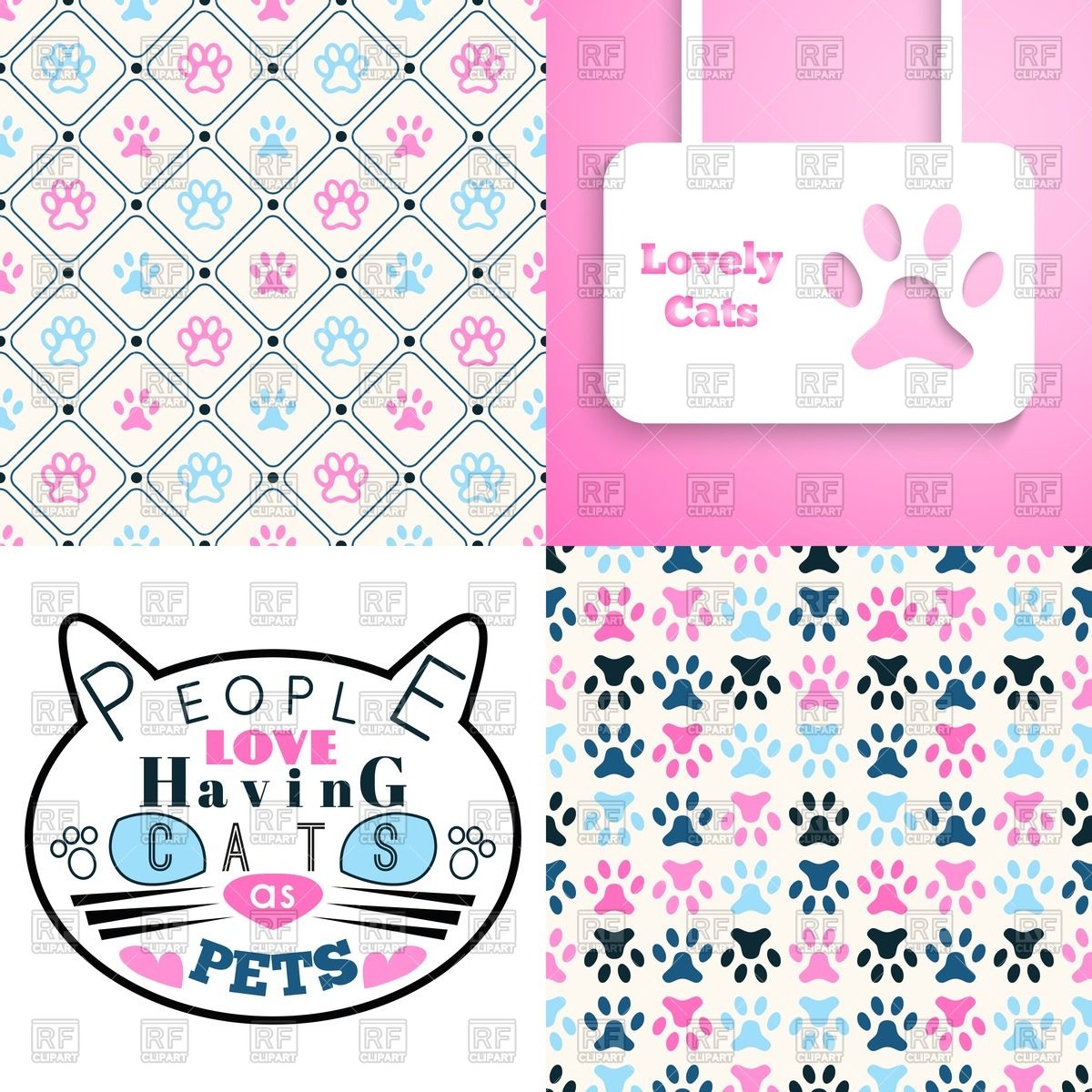 1200x1200 Cat Silhouette And Cat Paw Print Seamless Background Vector Image