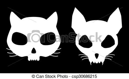 450x275 Kitten Skulls. Set Of Funny Evil Cat Skulls Silhouettes In Black