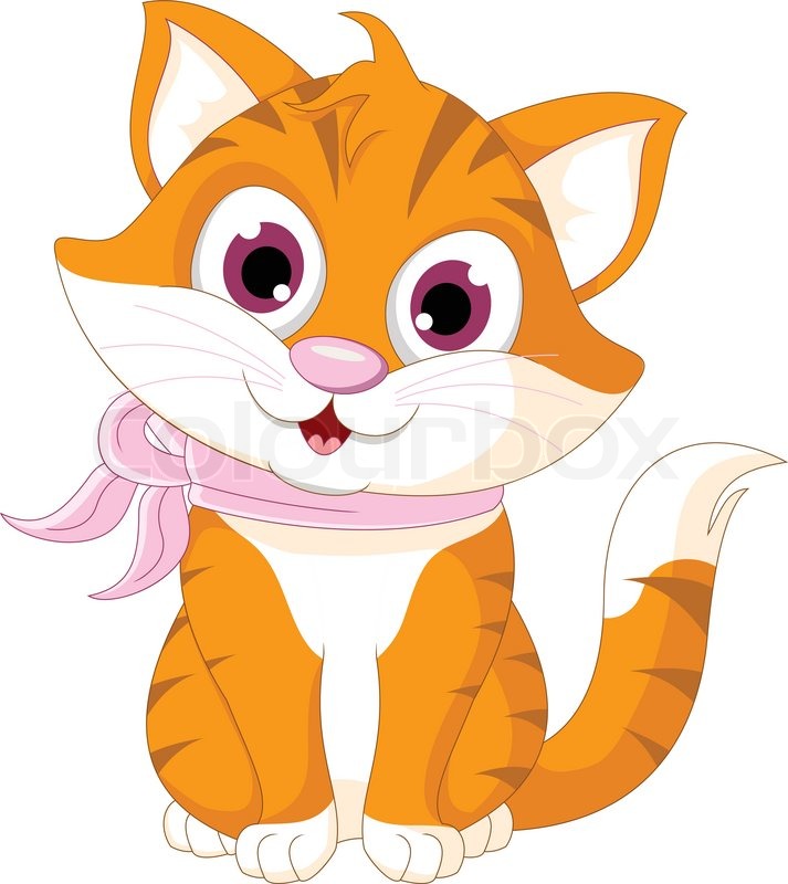 713x800 Cute Cat With Pink Bow Stock Vector Colourbox