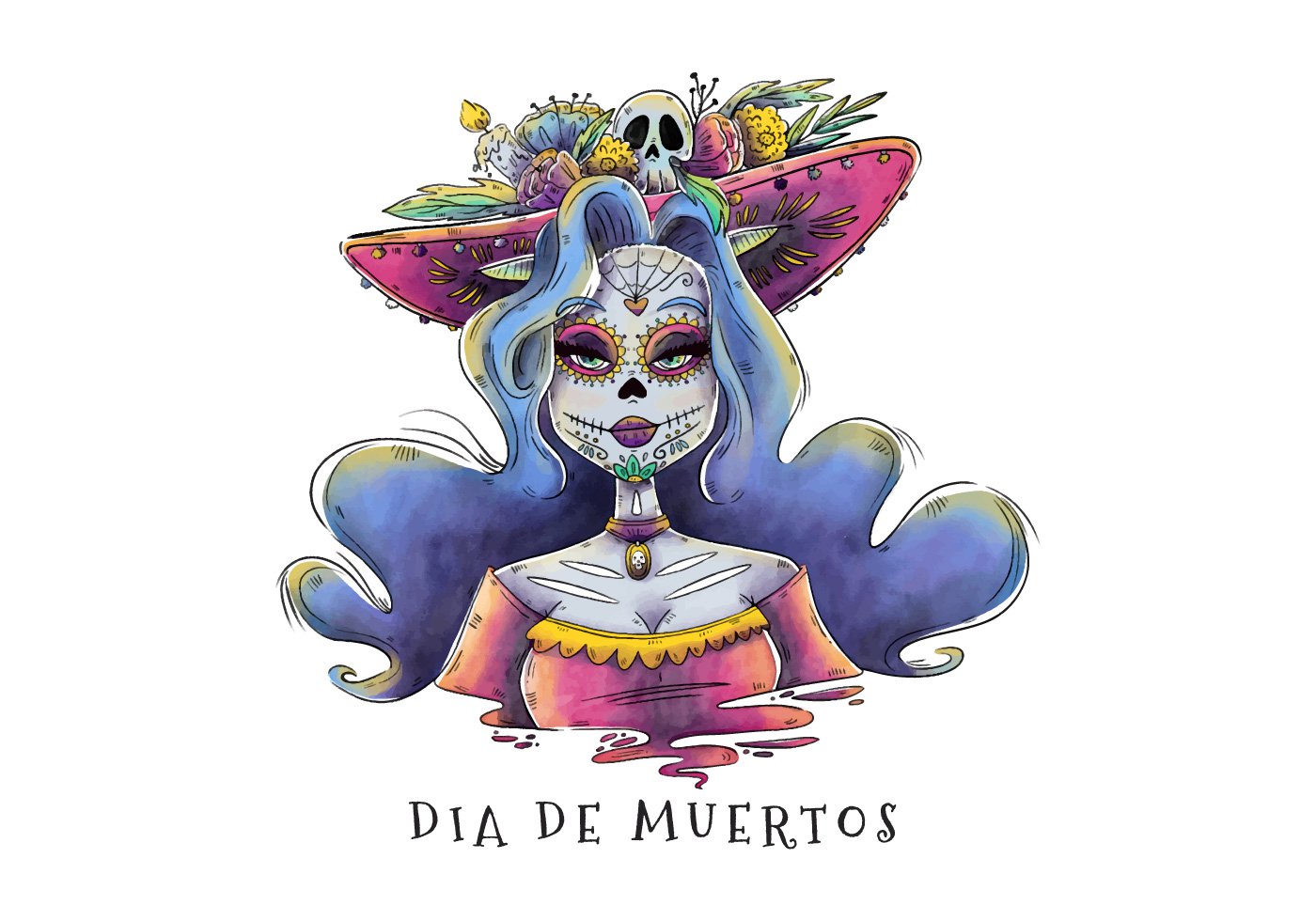 1400x980 Sexy Catrina Character With Curvy Long Hair For Dia De Los Muertos