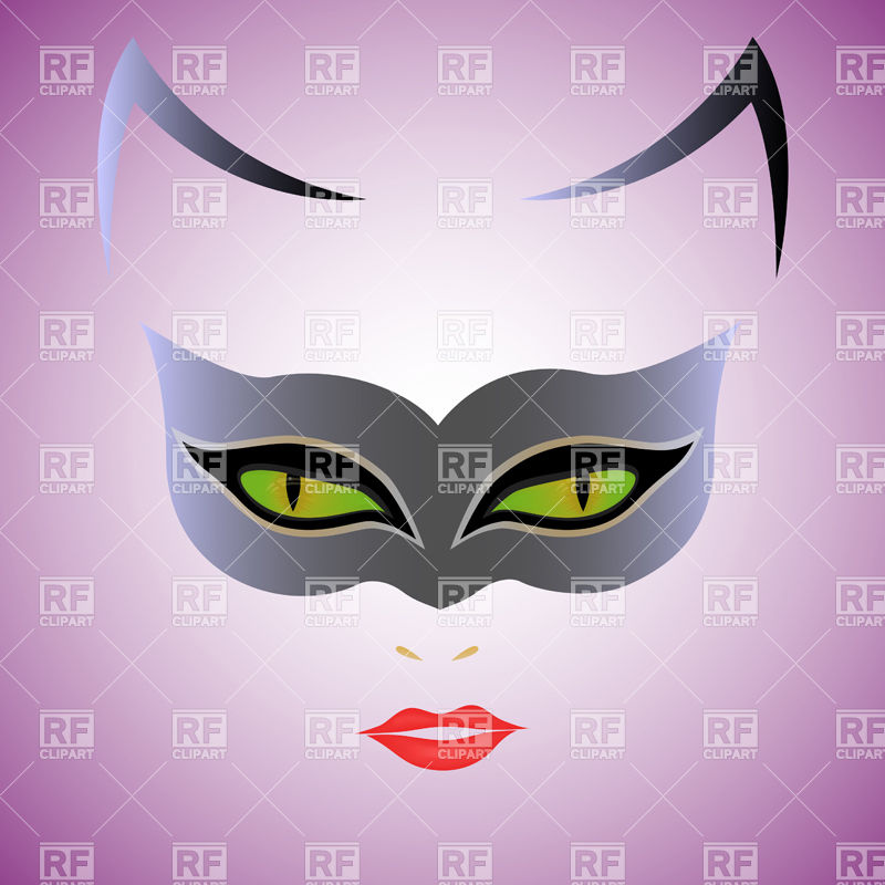 800x800 Catwoman With Green Eyes In Mask Over Violet Background Vector