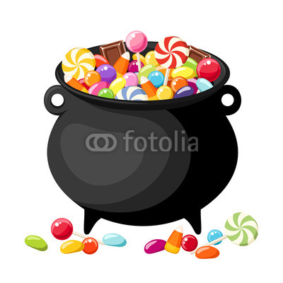400x400 Halloween Candies In Witches Cauldron Vector Illustration Phone
