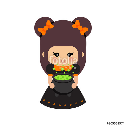 500x500 Cartoon Cute Witch With Bow And Cauldron Vector Stock Image And