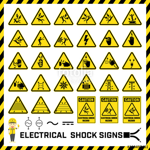 500x500 Set Of Safety Caution Signs And Symbols Of Electrical Shock