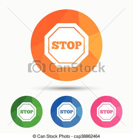 450x470 Traffic Stop Sign Icon. Caution Symbol. Triangular Low Poly Button