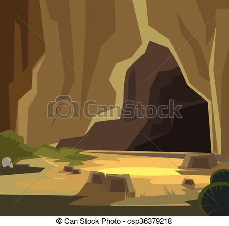 450x445 Ancient Cave. Vector Flat Cartoon Illustration.