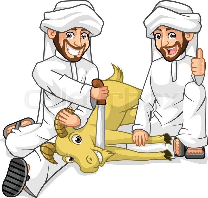800x764 High Quality Muslim Men Cartoon Character Sacrifice Goat In